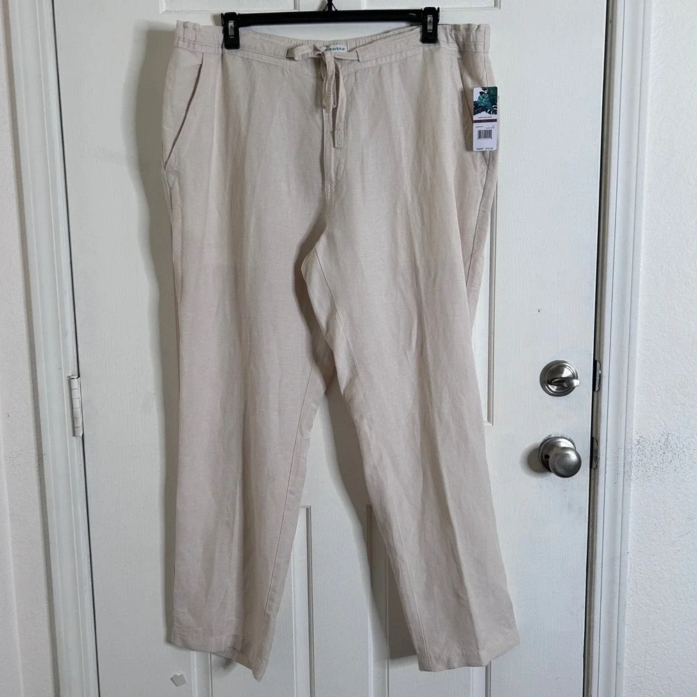 NWT Cubavera Core Drawstring Linen Blend Straight Leg Pants Cream Men's XXL‎